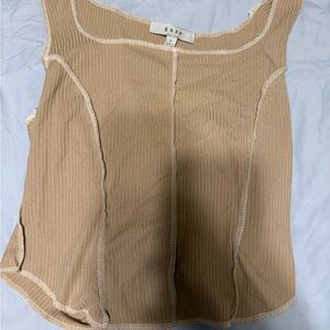 Gaze Tan Ribbed Sleeveless Tank Top